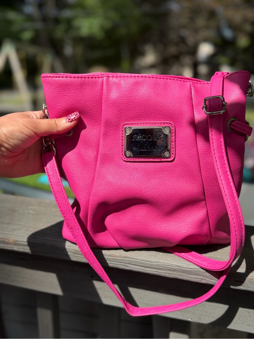 Nicole by Nicole Miller Hot Pink Pebbled Crossbody Bag